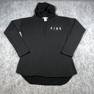 Victoria's Secret PINK Hoodie Womens Medium Black Love Pink Pullover Tunic Logo